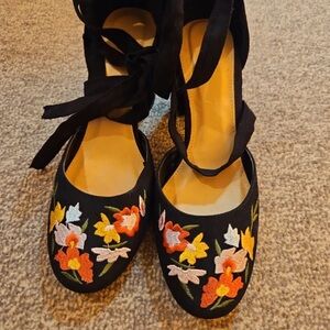 George Black Floral Espadrilles